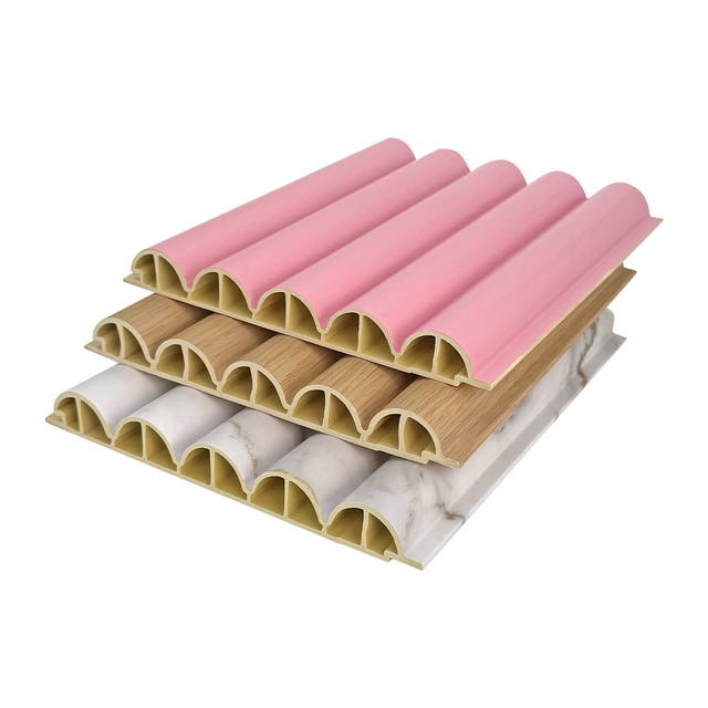 Five Semicircular Fluted WPC Wall Panels for Modern Hotel Lobby Interiors 180