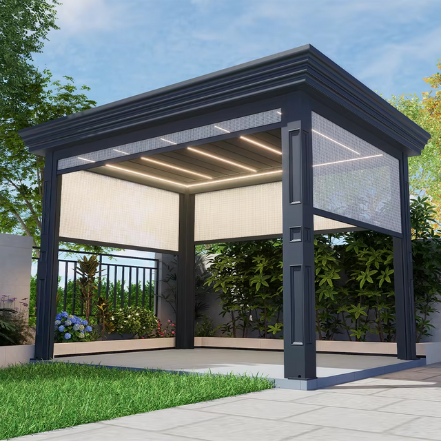 Contemporary Aluminum Pergola Gazebo with Sunshade Canopy for Patio & Garden