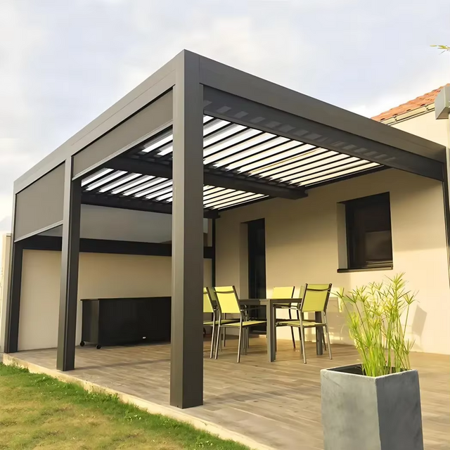Aluminum Pergola with Adjustable Louver Roof for Outdoor Patio & Garden