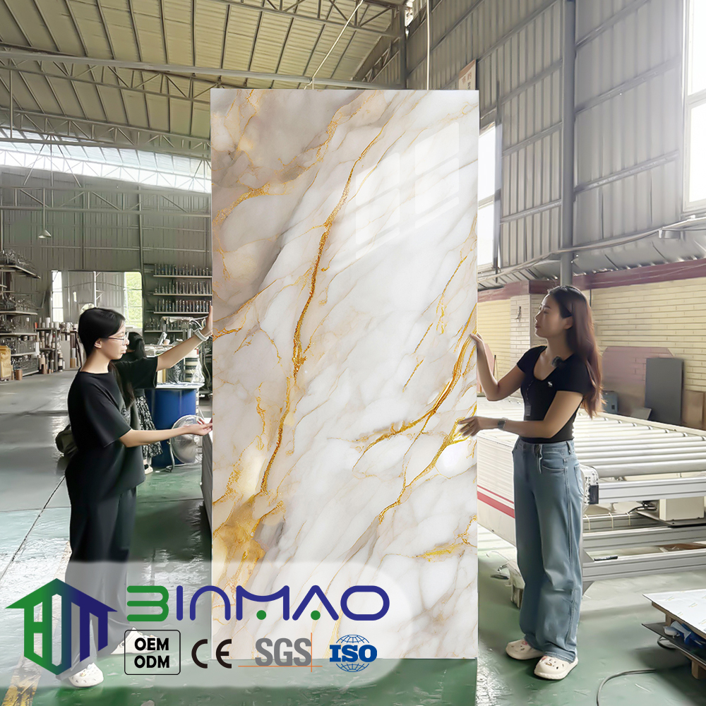 PVC Panel for Office Reception Area – Elegant Stone Texture, Waterproof & Fireproof