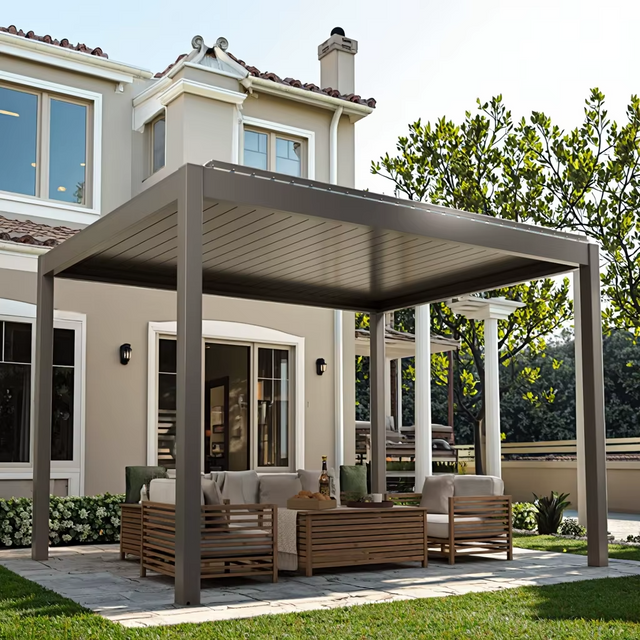 Outdoor Aluminum Gazebo Pergola with Retractable Roof for Patio & Backyard